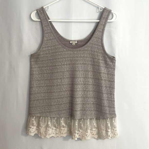 Eyeshadow, Brown striped tank with lace trim, size M - Picture 1 of 8